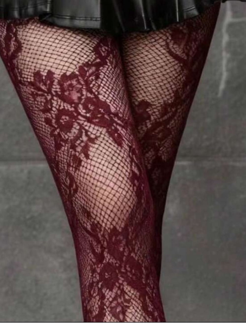 Dark Romance Burgundy Sheer Lace Floral Fishnet Tights NEW 🏷️ - Picture 2 of 3